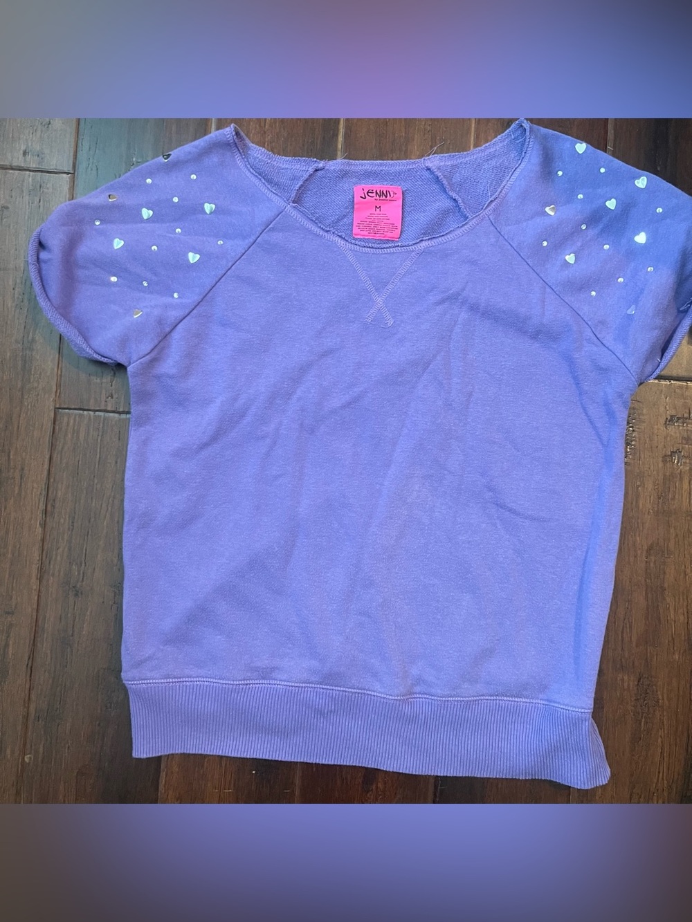JENNI Purple Short-Sleeve Sweatshirt with Heart Details